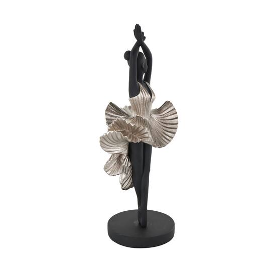 17" Black Polystone Dancer Ballerina Decorative Sculpture with Silver Dress
